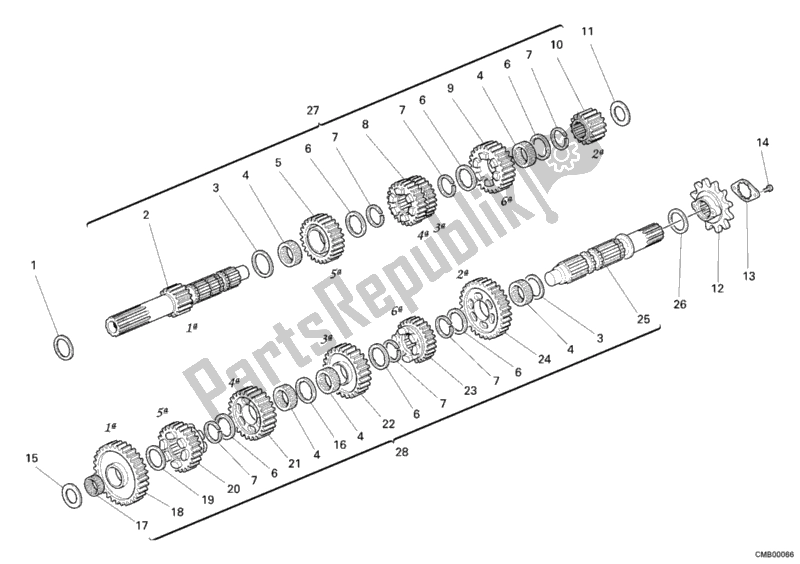 Toutes les pièces pour le Boîte De Vitesses du Ducati Monster S2R 800 Dark USA 2006